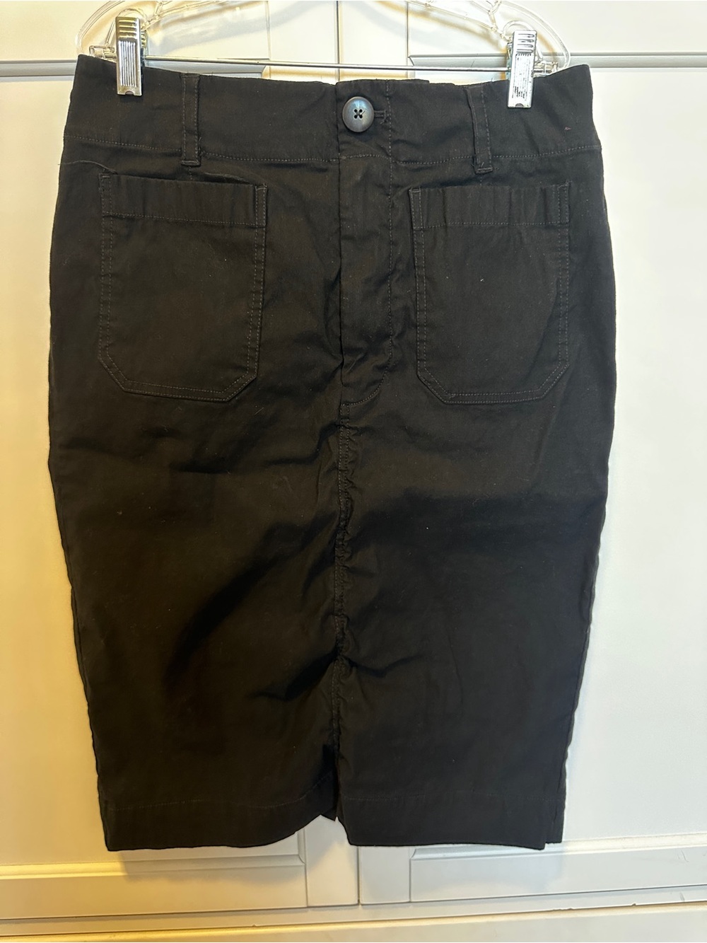 Anthropologie Black Midi Pencil Skirt with Front Patch Pockets- Medium